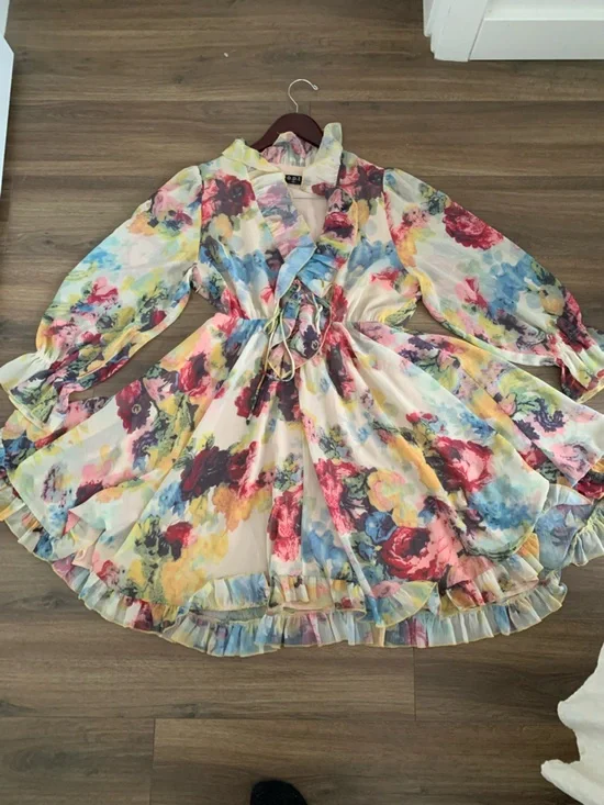 Zimmermann style O.P.T. Floral Ruffle Tie-Front Dress - Multicolor - Picture 10 of 16